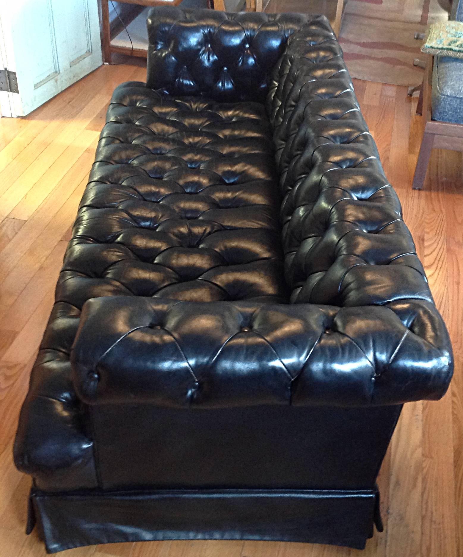 Tufted Black Leather Sofa 3