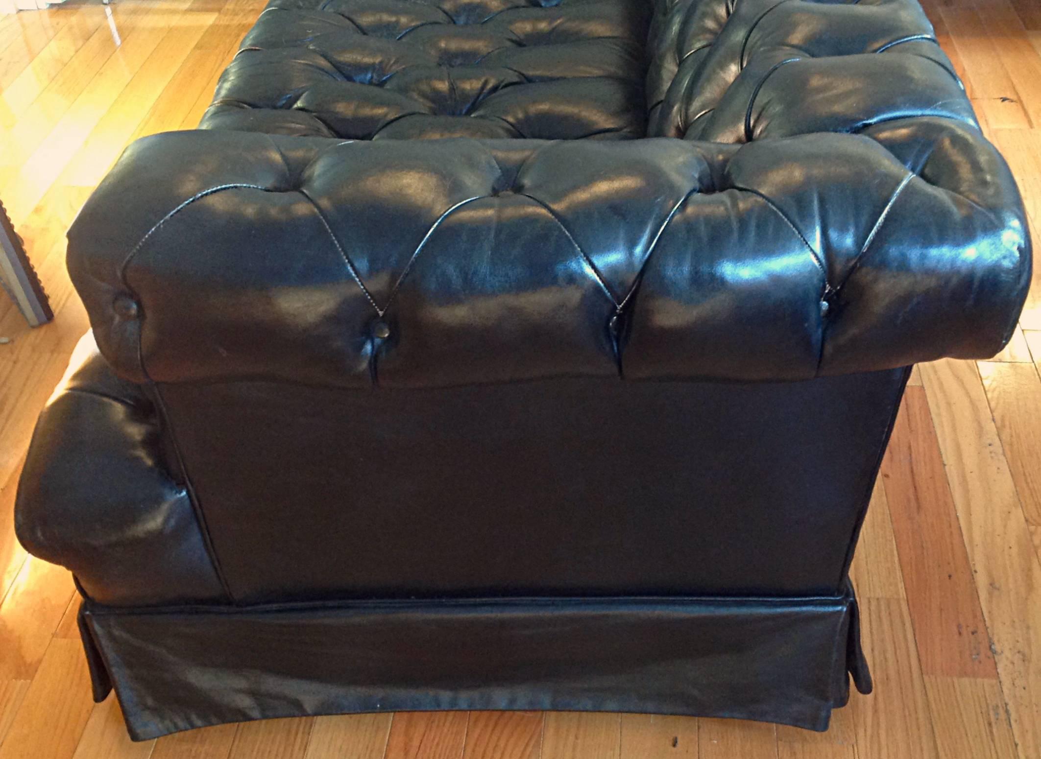 Mid-20th Century Tufted Black Leather Sofa
