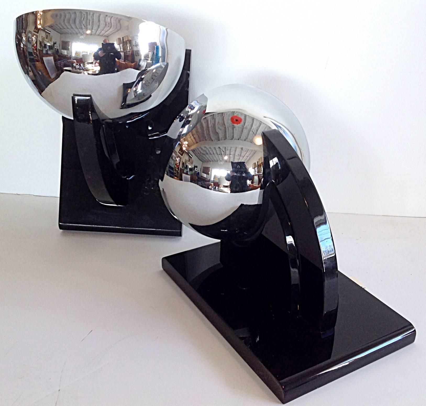 Art Deco Black Lucite and Chrome Sconces by Walter Prosper For Sale