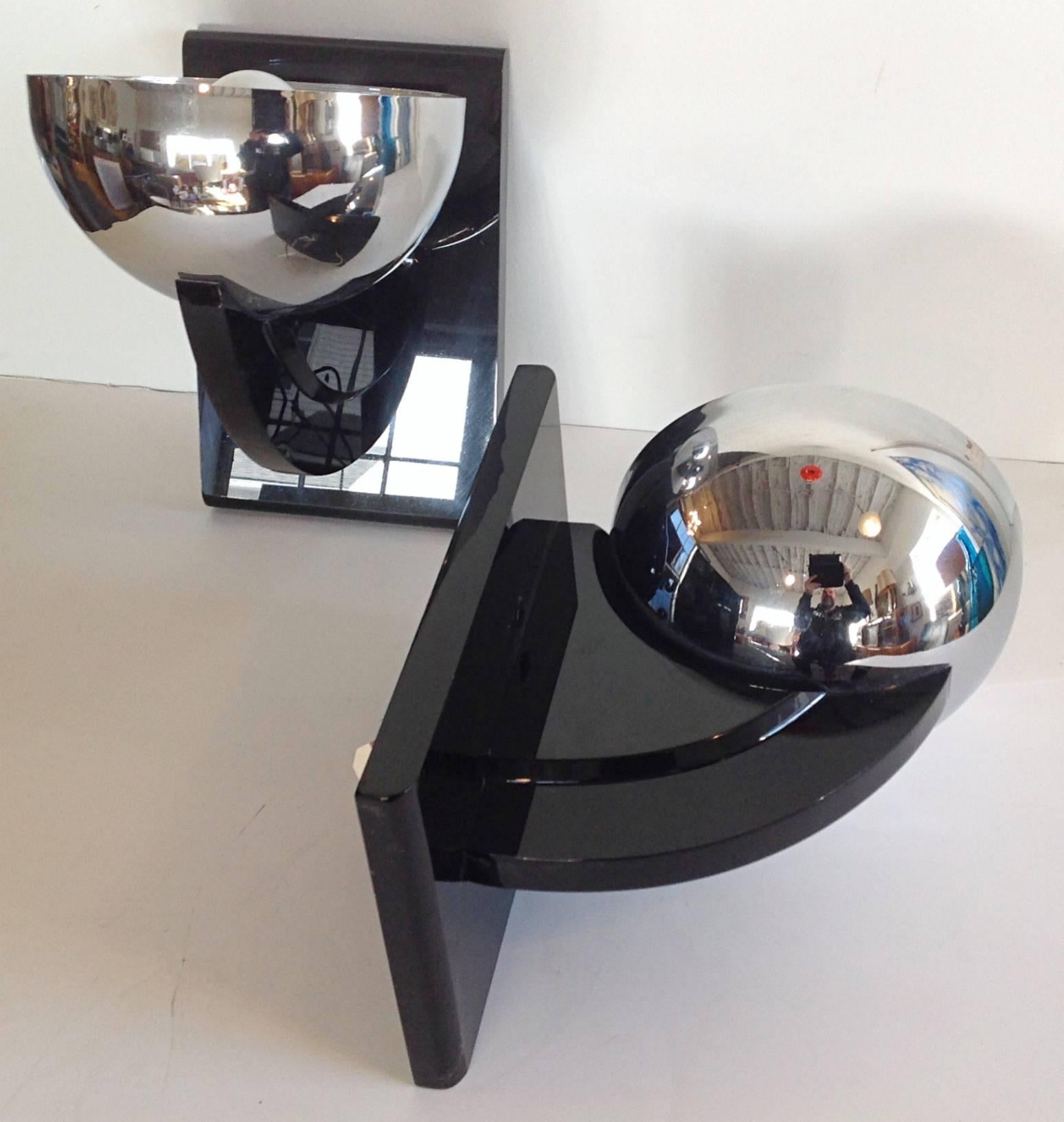 Black Lucite and Chrome Sconces by Walter Prosper For Sale 2