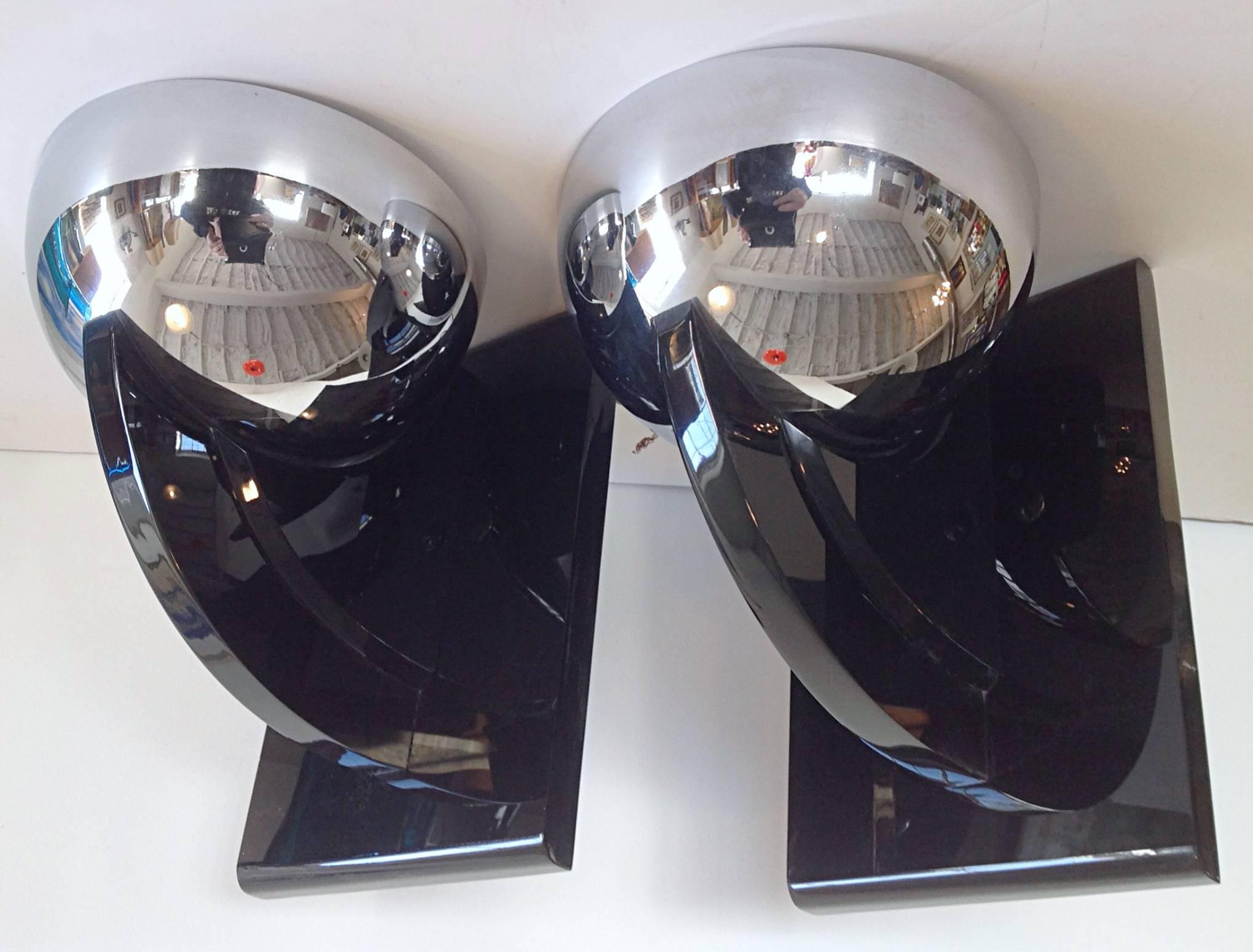 Black Lucite and Chrome Sconces by Walter Prosper For Sale 3