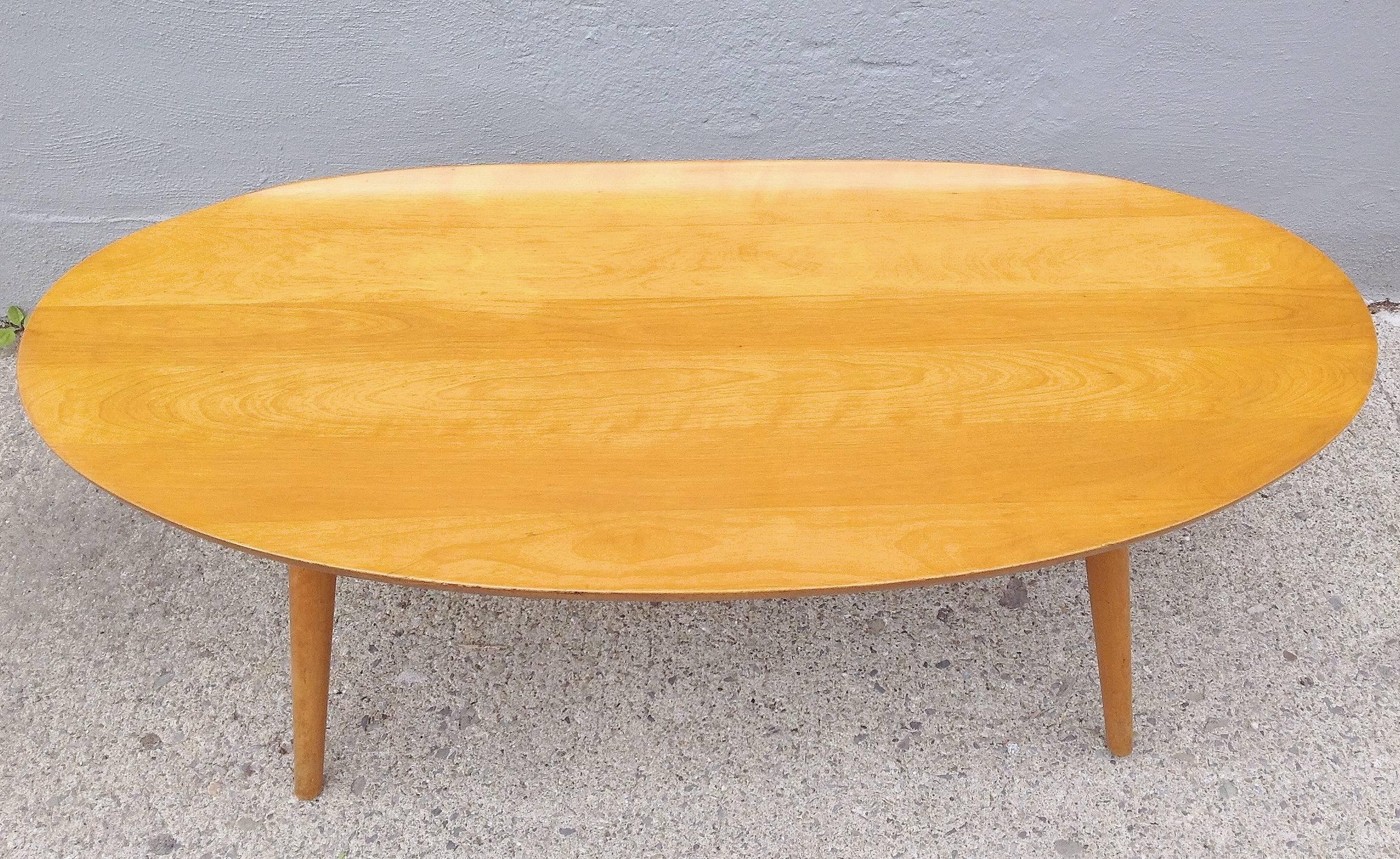 Mid-Century Modern Russel Wright Elliptical Coffee Table with Curled Edge For Sale