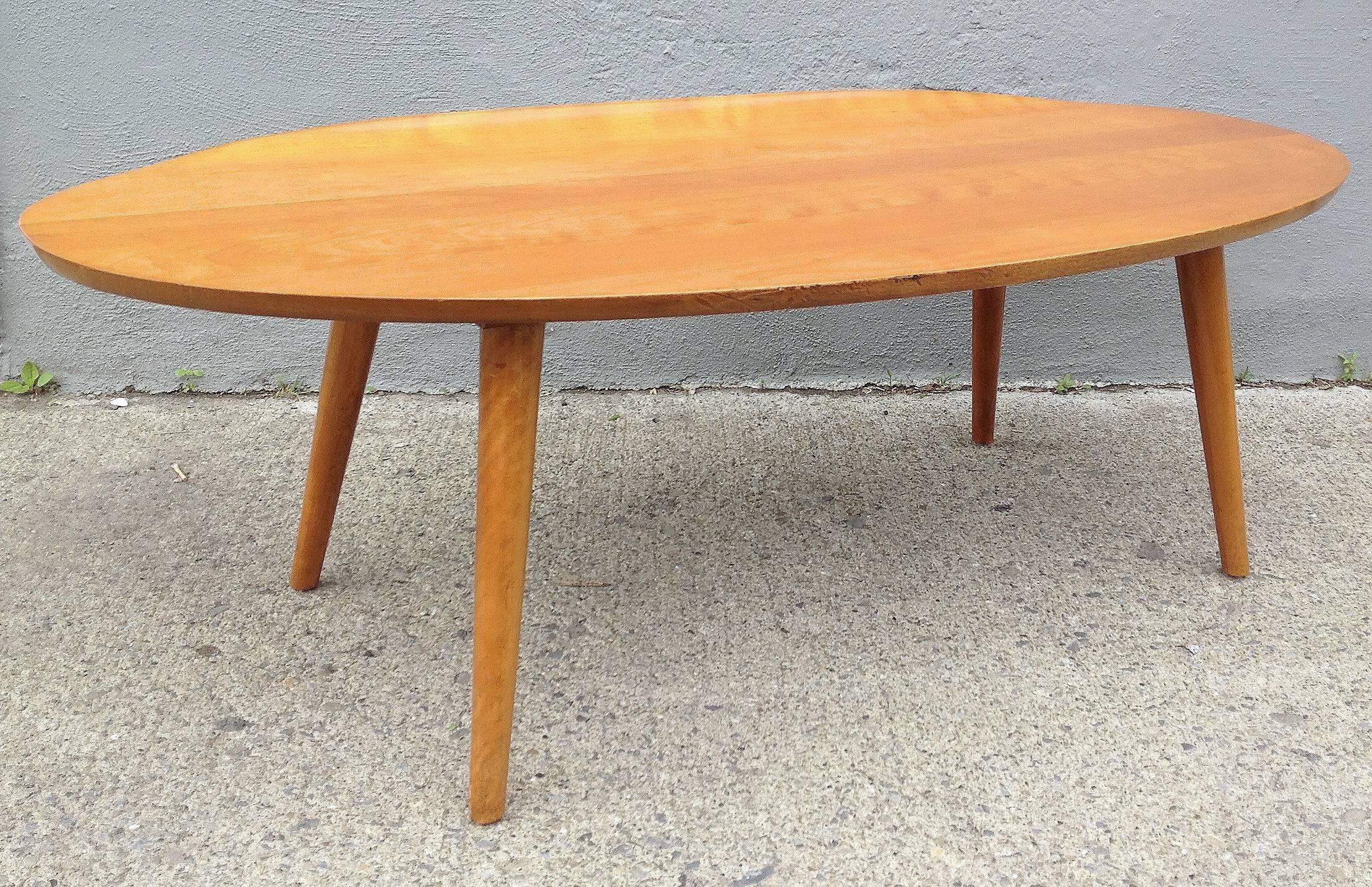 Russel Wright Elliptical Coffee Table with Curled Edge In Excellent Condition For Sale In Hudson, NY