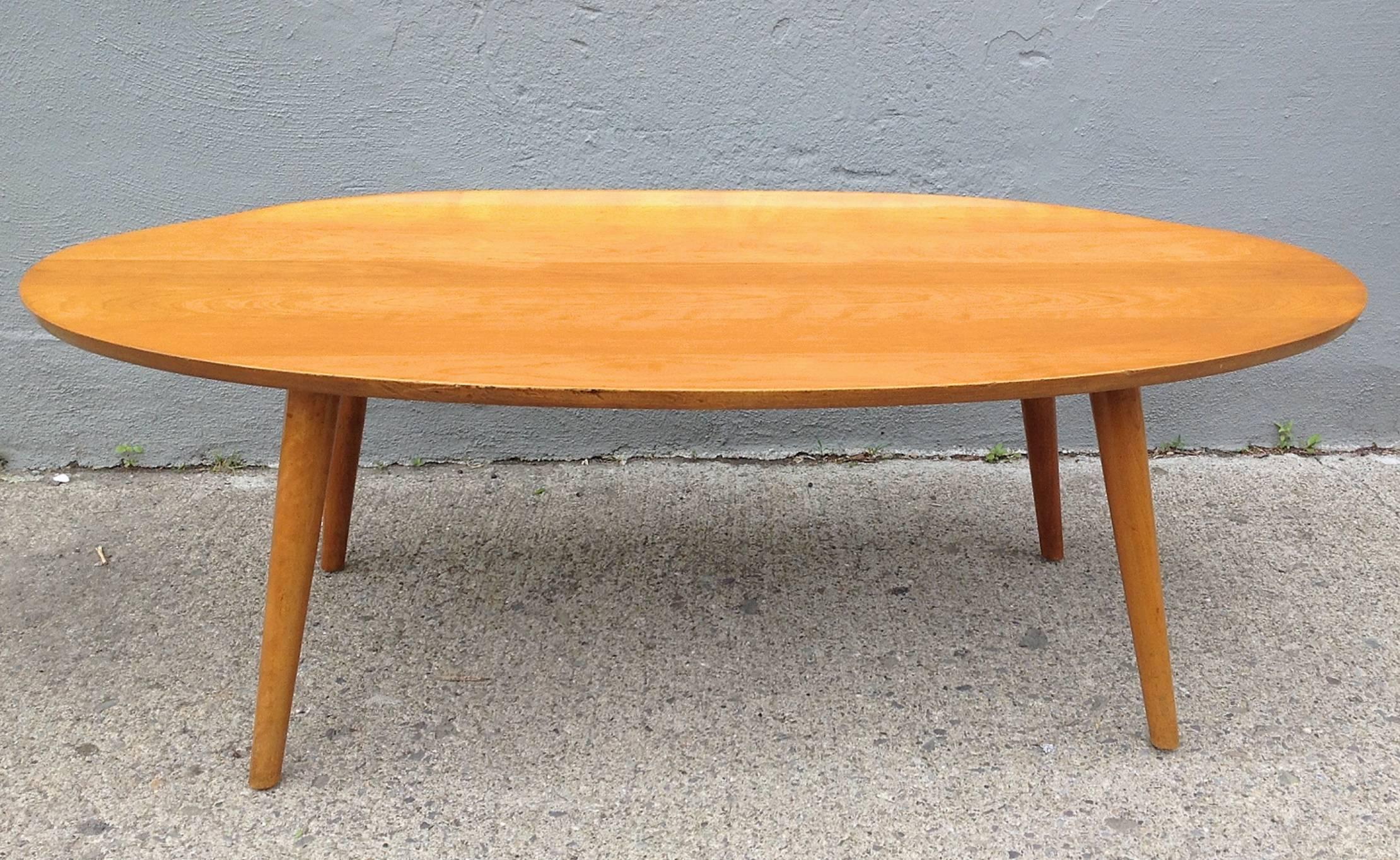 Mid-20th Century Russel Wright Elliptical Coffee Table with Curled Edge For Sale