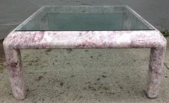 Square Marble Low Table with Inset Smoked Glass Top