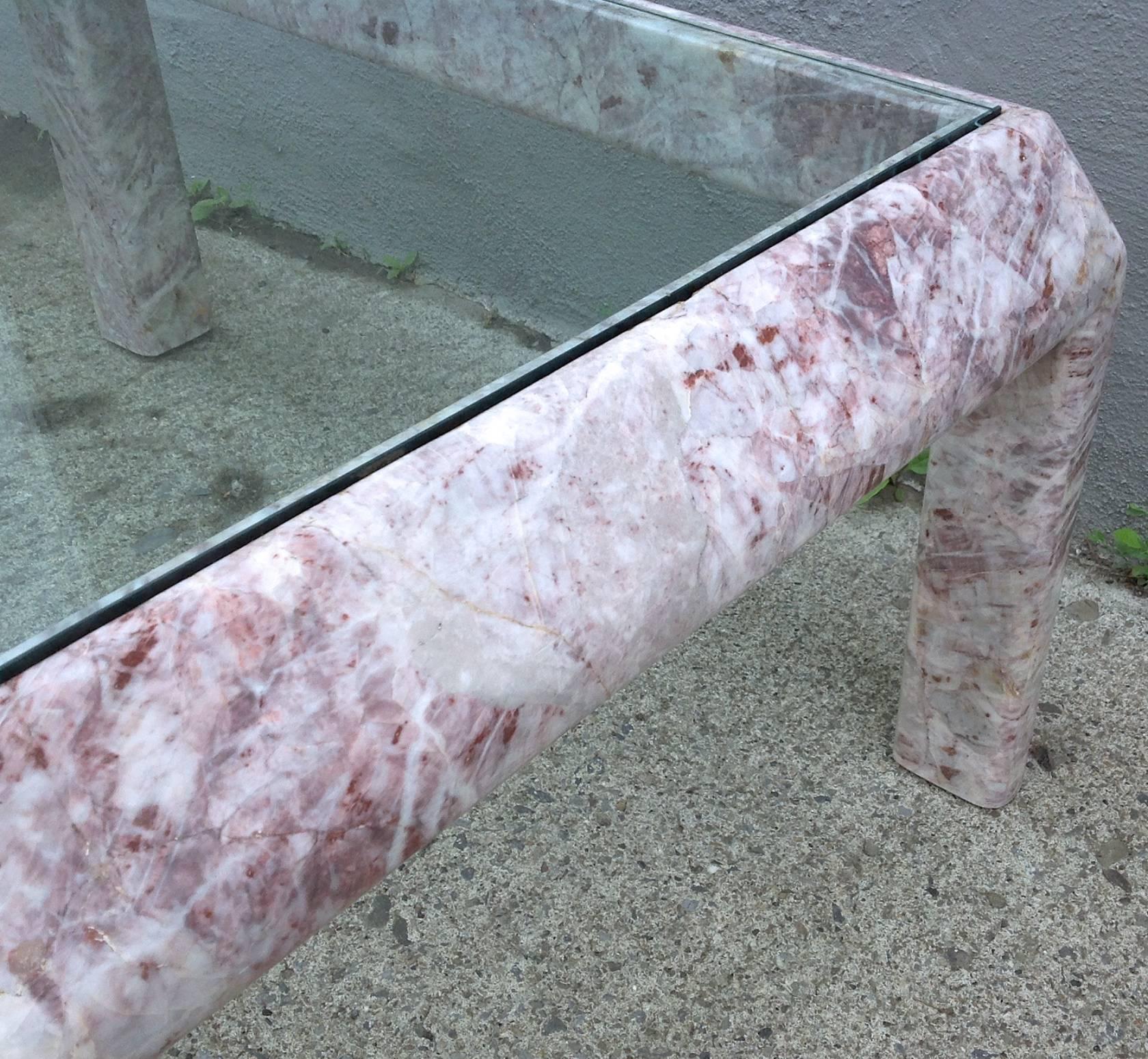 Square Marble Low Table with Inset Smoked Glass Top For Sale 1