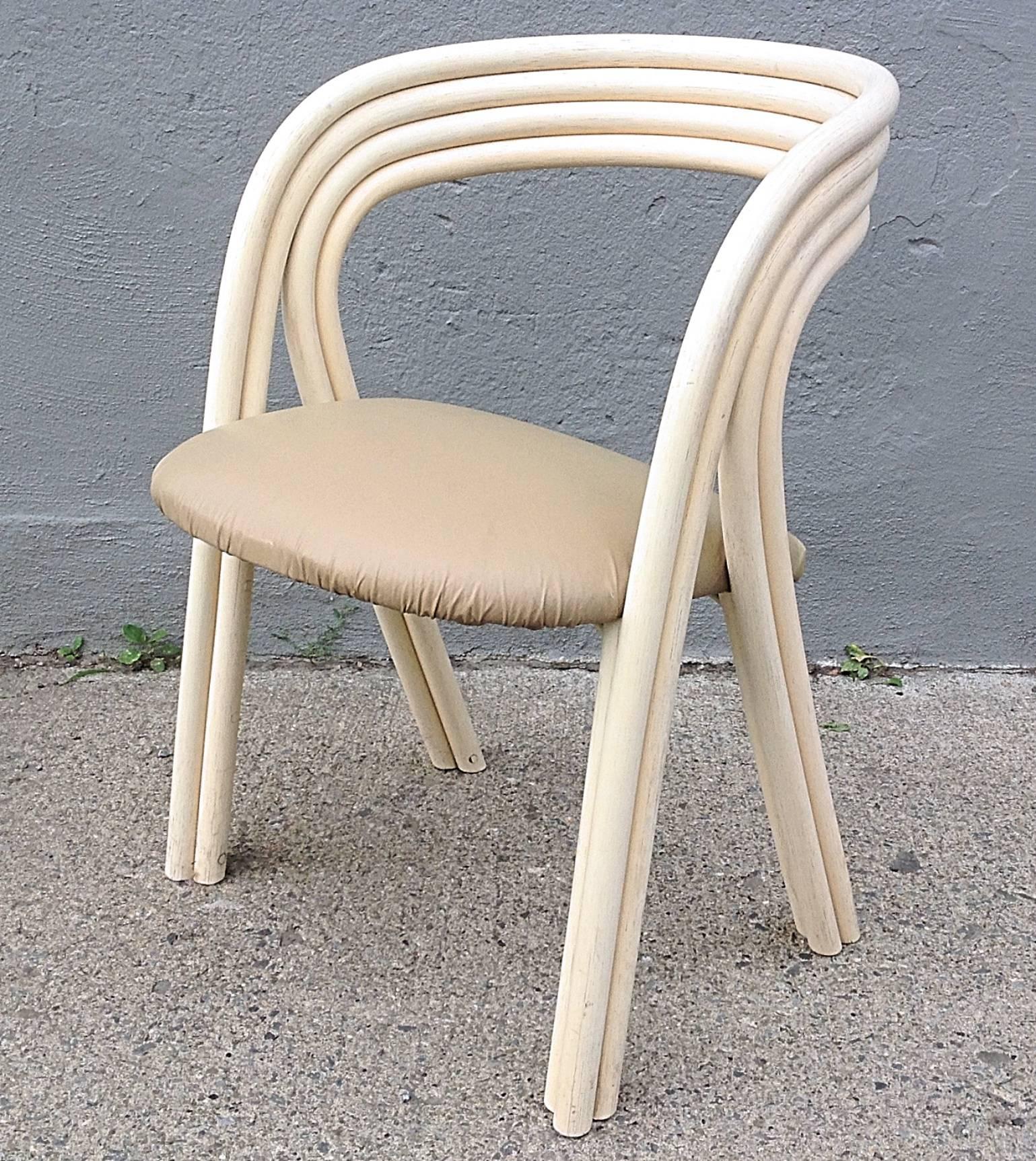 Fantastic set of bent bamboo with internet steel skeleton for strength, Rohe Noordwolde, circa 1970s. Glazed cream finish.