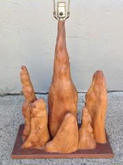 Grand Scale Cypress Knee Table Lamp with Original Split Oak Shade