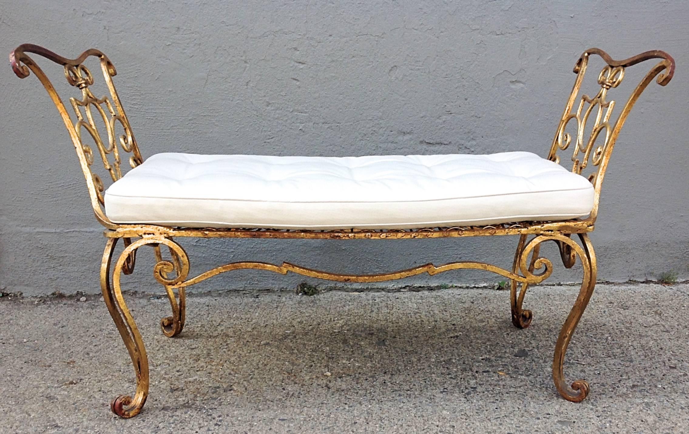 Mid-Century Modern Gilded Iron Bench Jean Charles Moreux, 1940s