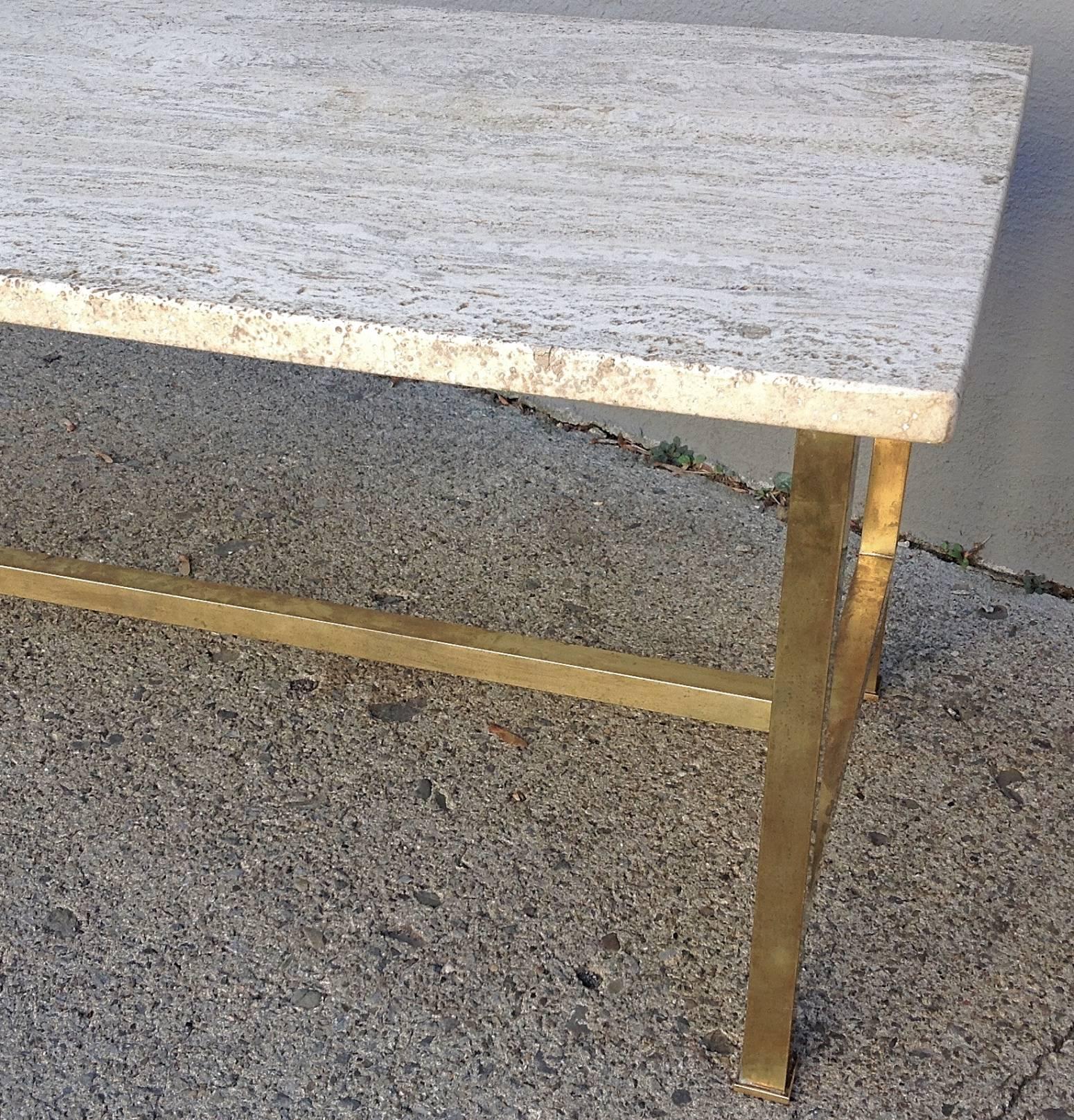 Mid-20th Century Mid-Century Brass and Travertine Coffee Table