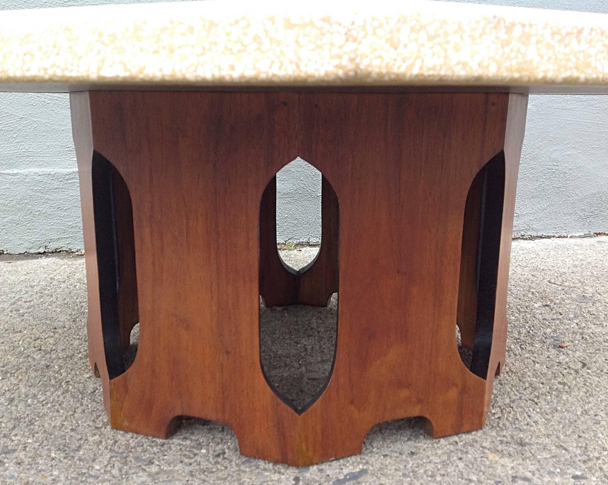 Harvey Probber Octagonal Terrazzo and Walnut Low Table In Good Condition In Hudson, NY