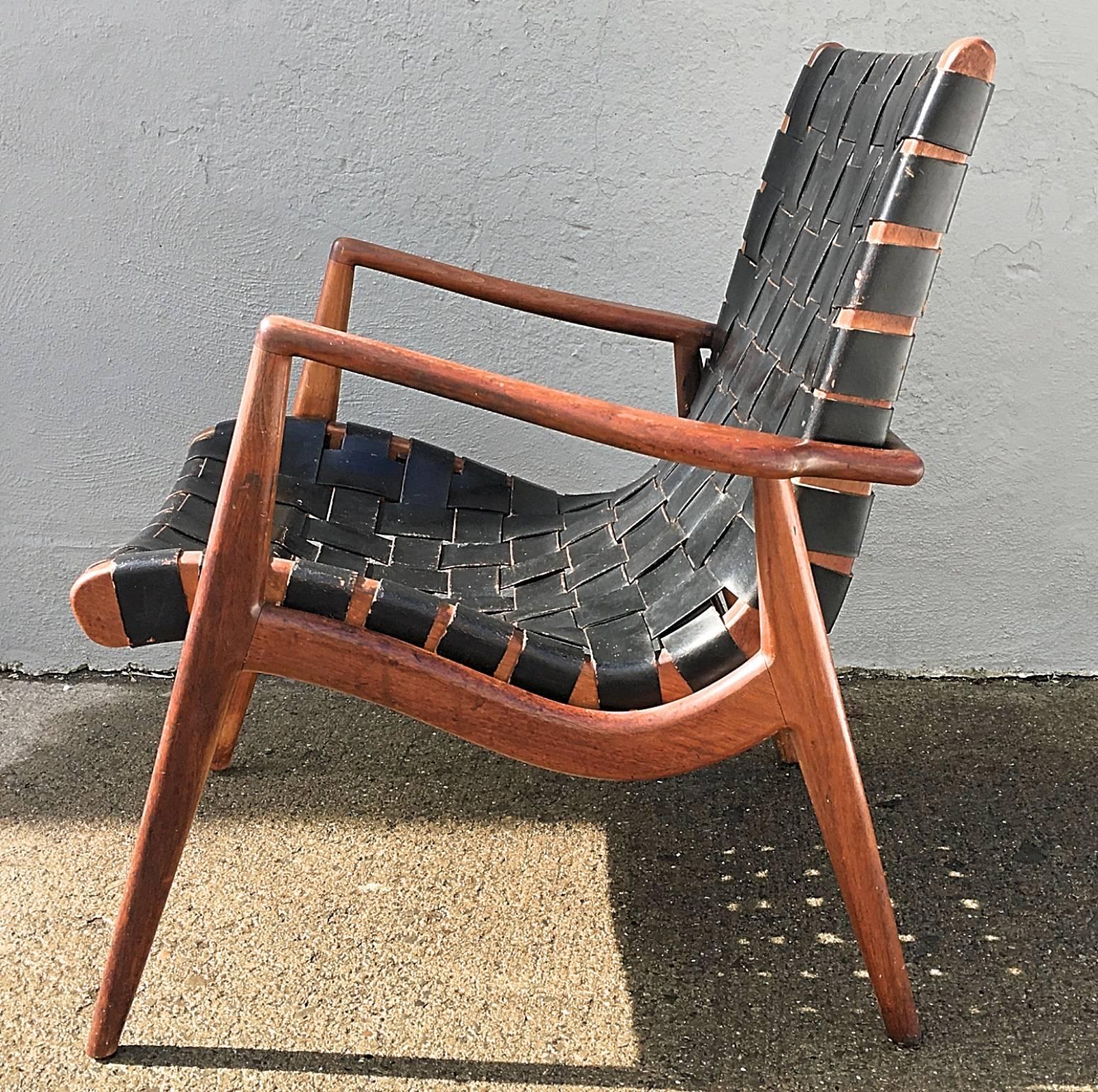 All original Mel Smilow walnut lounge chair. Beautiful lines with this chair. Warm and worn patina to frame and leather.