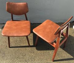 Walnut and Leather Jens Risom Dining Chairs C276, Set of Six
