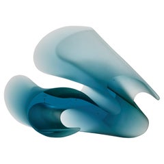 Flow Aqua, an Abstract Turquoise Solid Cast Glass Sculpture by Karin Mørch