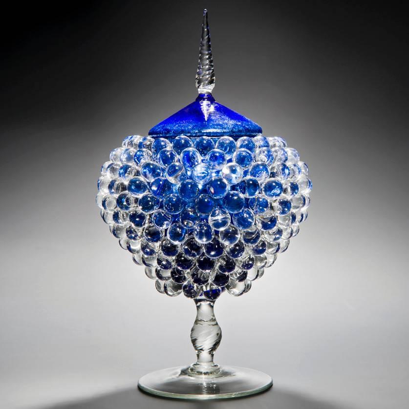 Contemporary Empoli Jar with Spike, a unique clear & blue glass vessel by James Lethbridge For Sale