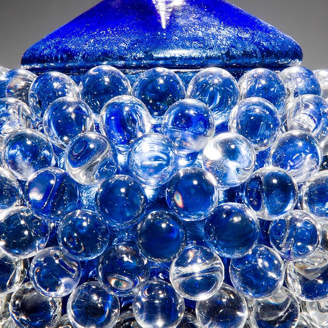 Art Glass Empoli Jar with Spike, a unique clear & blue glass vessel by James Lethbridge For Sale