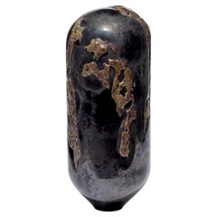 Origin Dark #0423, dark grey & pink standing glass sculpture by Morten Klitgaard