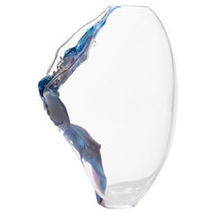 Distortion I, an abstract purple, blue & clear glass sculpture by Emma Baker