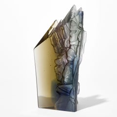 Cliff in Amber & Steel Blue III, a cast glass sculpture by Crispian Heath