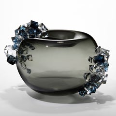 Cristal Diffusion in Midnight, a grey handblown glass sculpture by Hanne Enemark