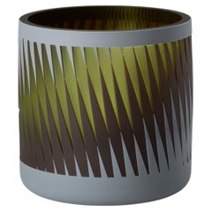 Olive Branch, a grey & green patterned graphic glass vase by Sarah Wiberley
