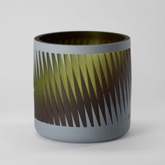 Olive Branch, a grey & green patterned graphic glass vase by Sarah Wiberley