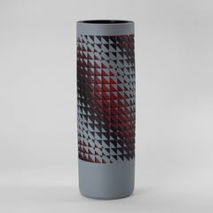 Warning Signs, a red & grey graphic patterned glass vase by Sarah Wiberley