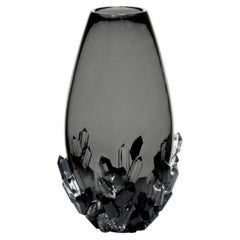 Cristallized Midnight II, a dark grey glass vase with crystals by Hanne Enemark
