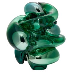 Lush Collision, a green abstract handblown glass sculpture by Markus Emilsson