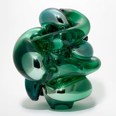 Lush Collision, a green abstract handblown glass sculpture by Markus Emilsson