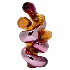 Evening Bliss - Closer No 103, amber and pink glass sculpture by Markus Emilsson