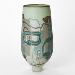 « Vetrograph Carpo », un vase en verre soufflé à la main dans les tons bleu sarcelle, vert et rouge, créé par Anne Clifton