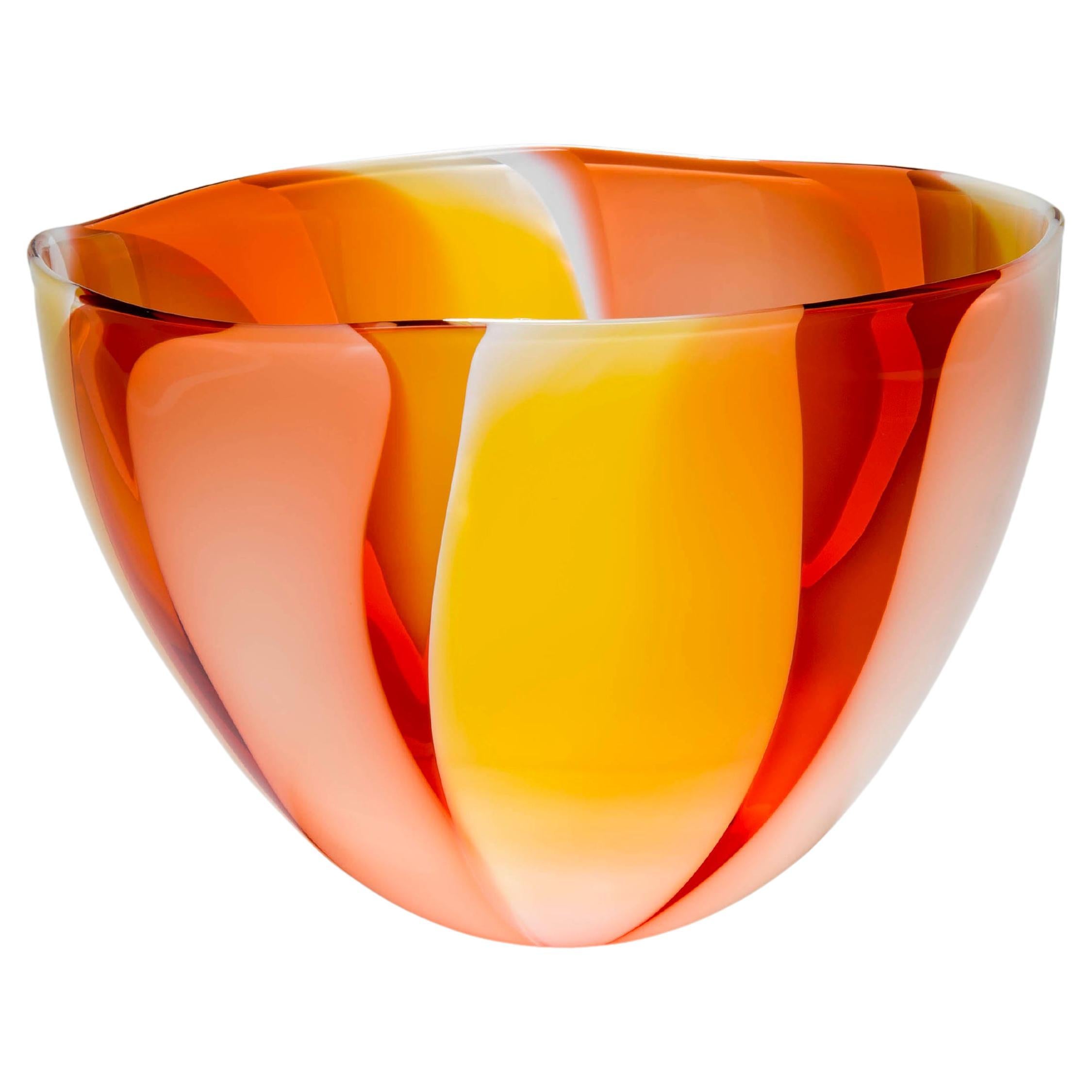 Waves No 245, a unique glass bowl  in Yellow, Pink and Orange by Neil Wilkin