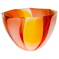 Waves Blown in Yellow, Pink and Orange, a unique glass bowl by Neil Wilkin 