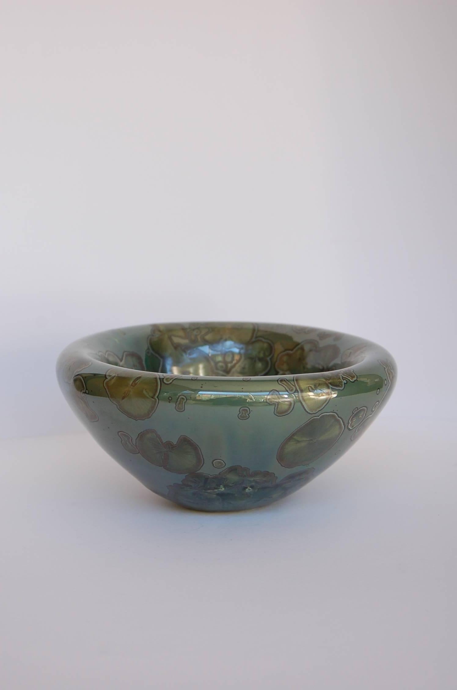 Andorran Jörg Baumöller Emerald Green Crystal, Glazed Porcelain, Double Wall Bowl For Sale