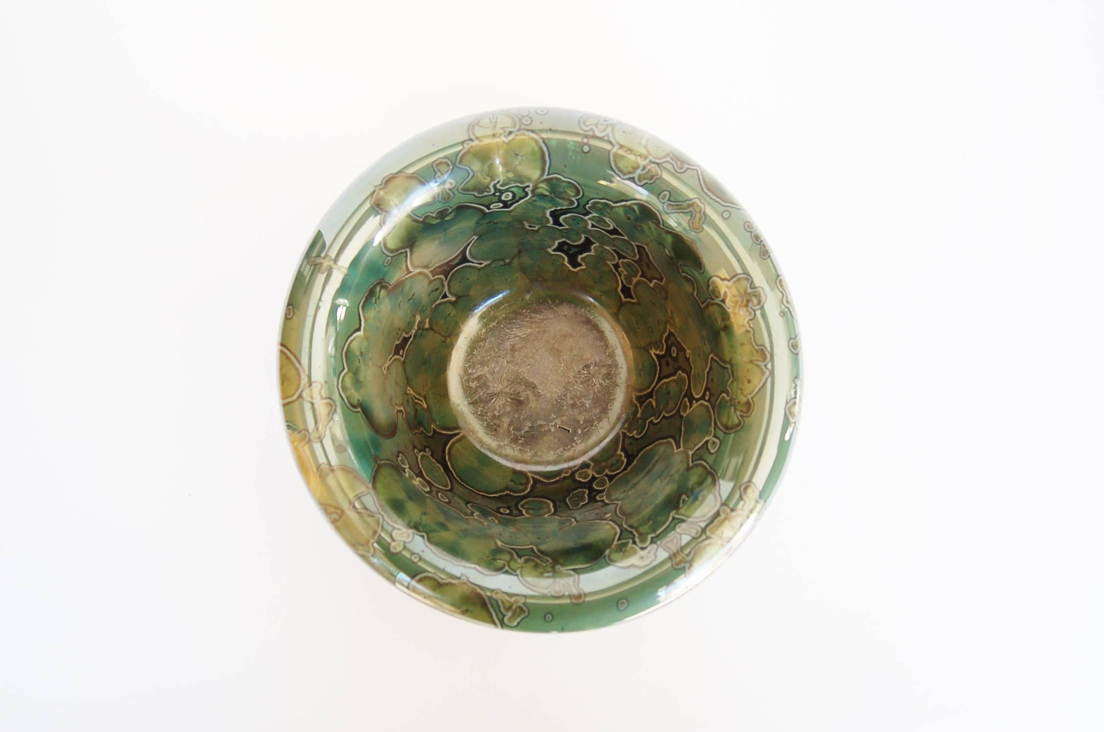 Contemporary Jörg Baumöller Emerald Green Crystal, Glazed Porcelain, Double Wall Bowl For Sale