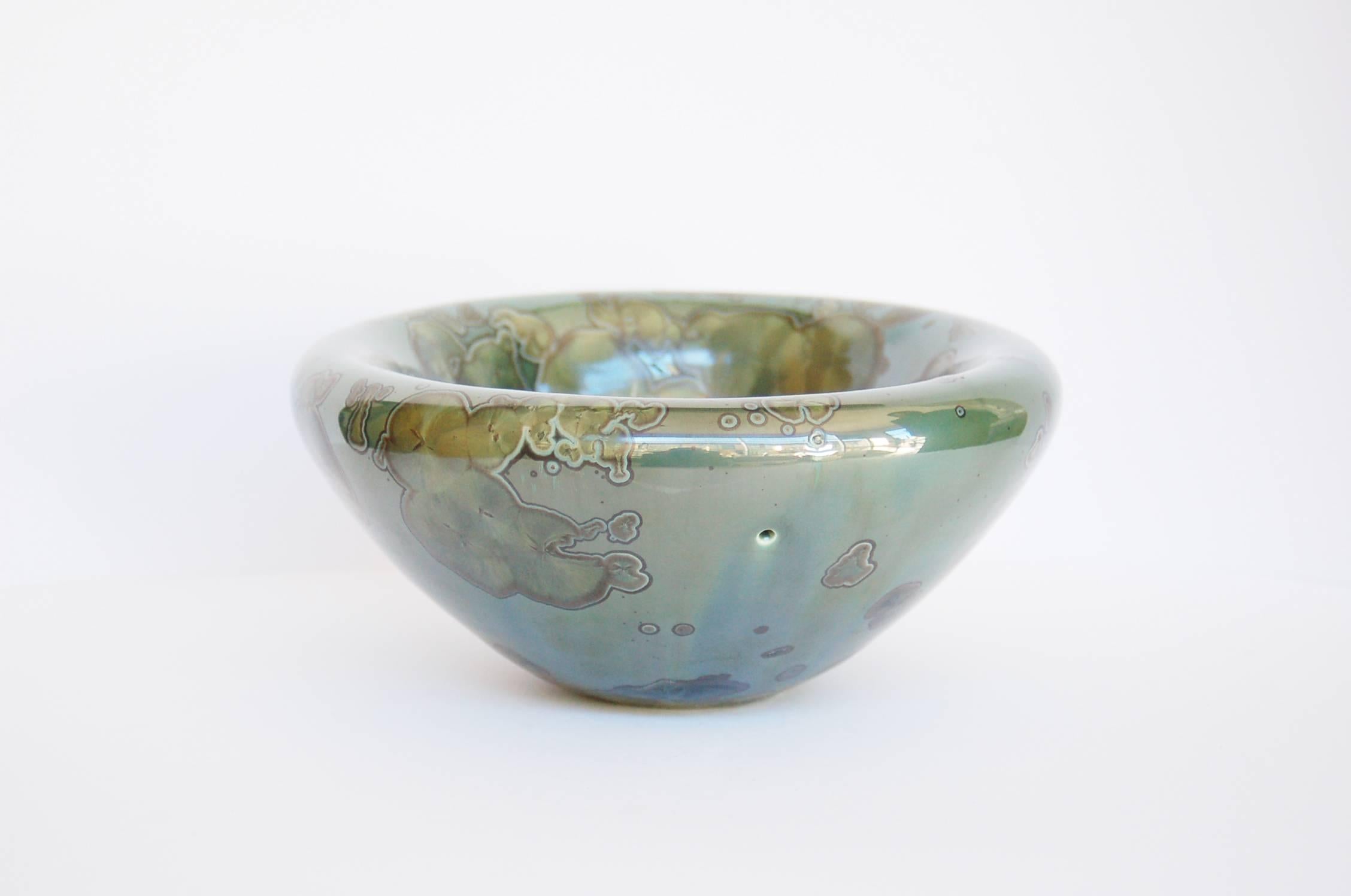 Enameled Jörg Baumöller Emerald Green Crystal, Glazed Porcelain, Double Wall Bowl For Sale