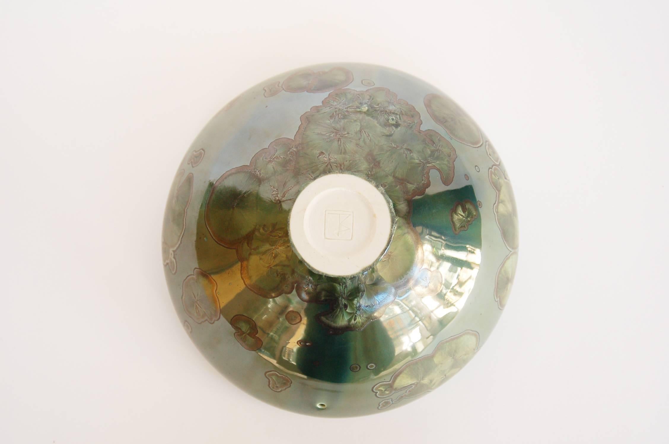 Ceramic Jörg Baumöller Emerald Green Crystal, Glazed Porcelain, Double Wall Bowl For Sale