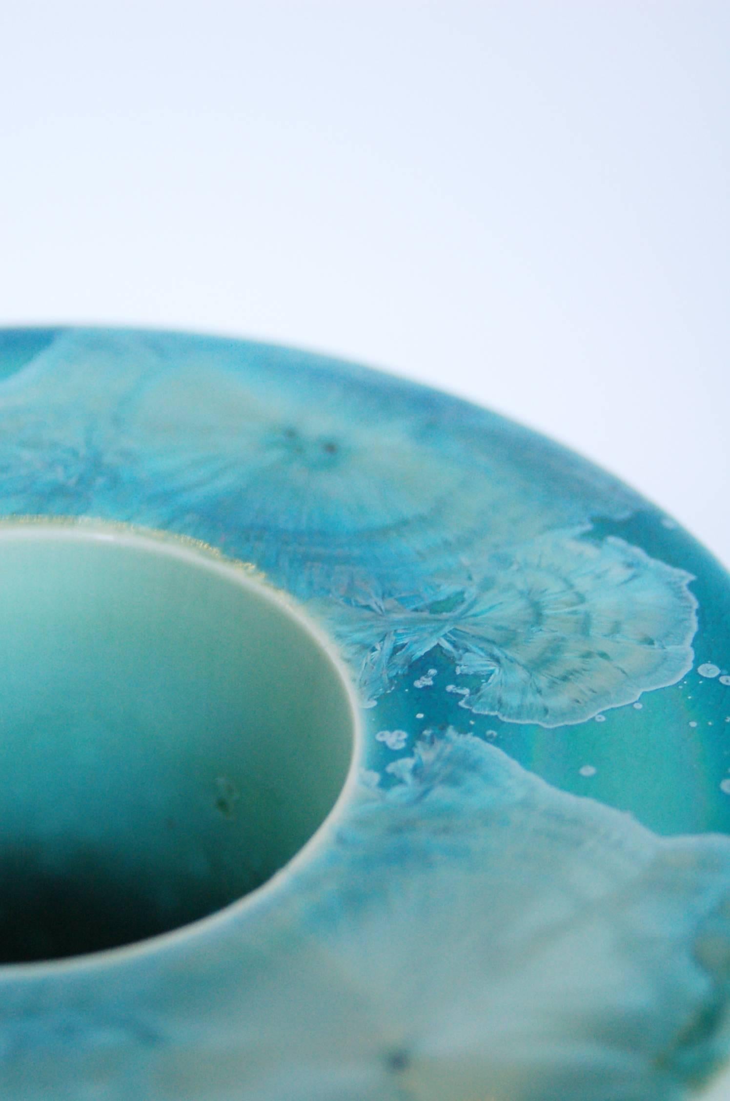 Turquoise Crystal Glazed Porcelain Double Walled Bowl In Excellent Condition For Sale In Andorra la Vella, FR