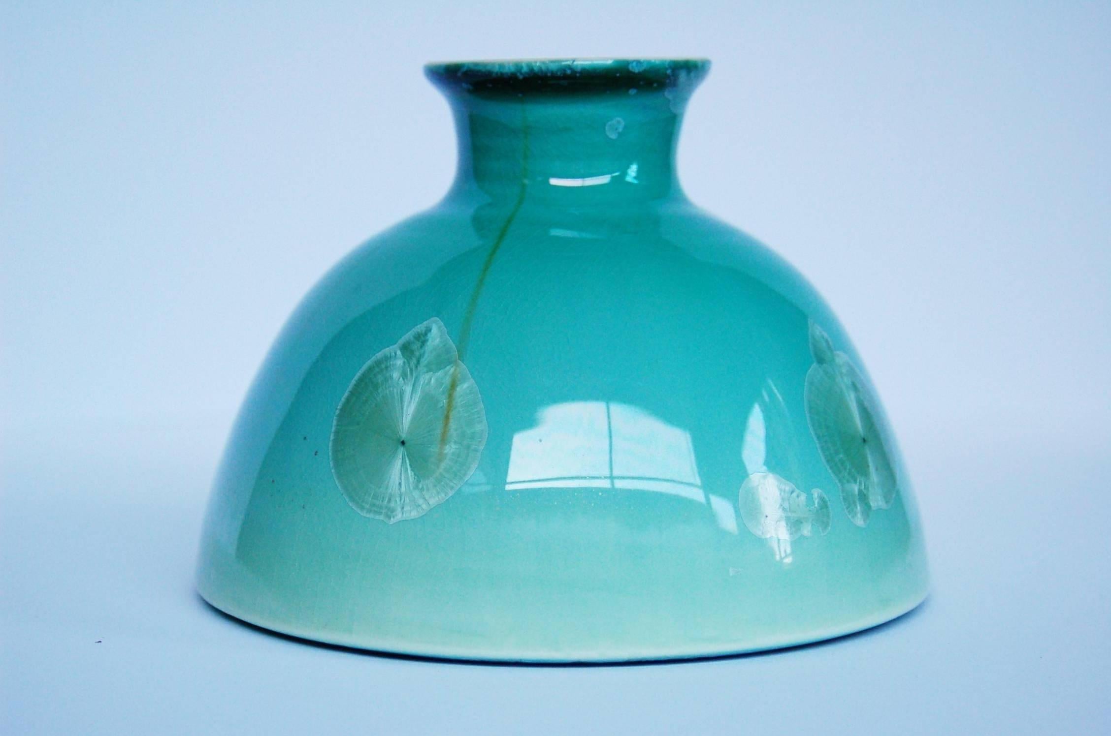 Contemporary Turquoise Crystal Glazed Porcelain Double Walled Bowl For Sale