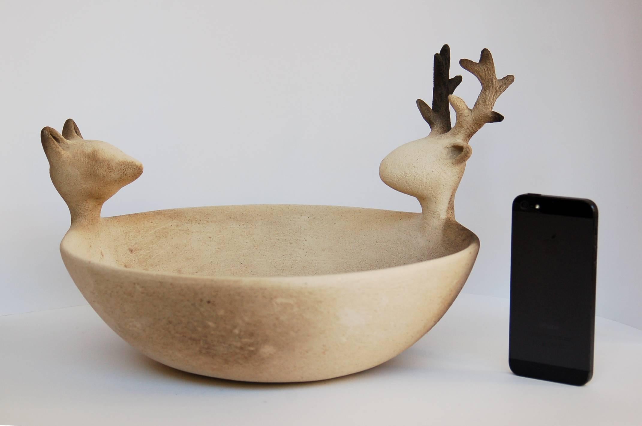 Ceramic Deer and Fox Bowl