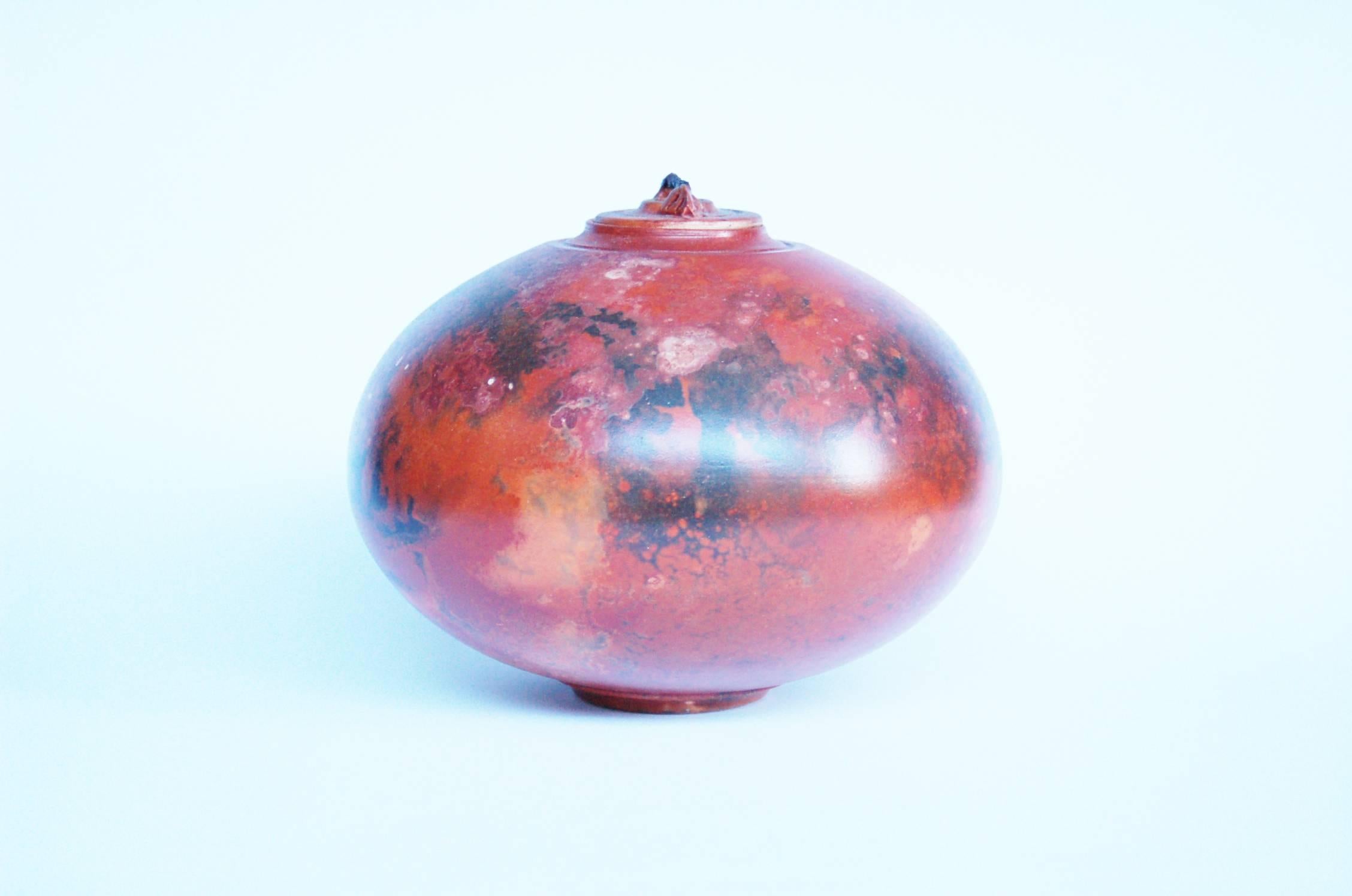 Contemporary Red Ceramic Vase with Lid For Sale