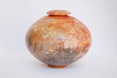 Peach and Grey Ceramic Vase with Lid