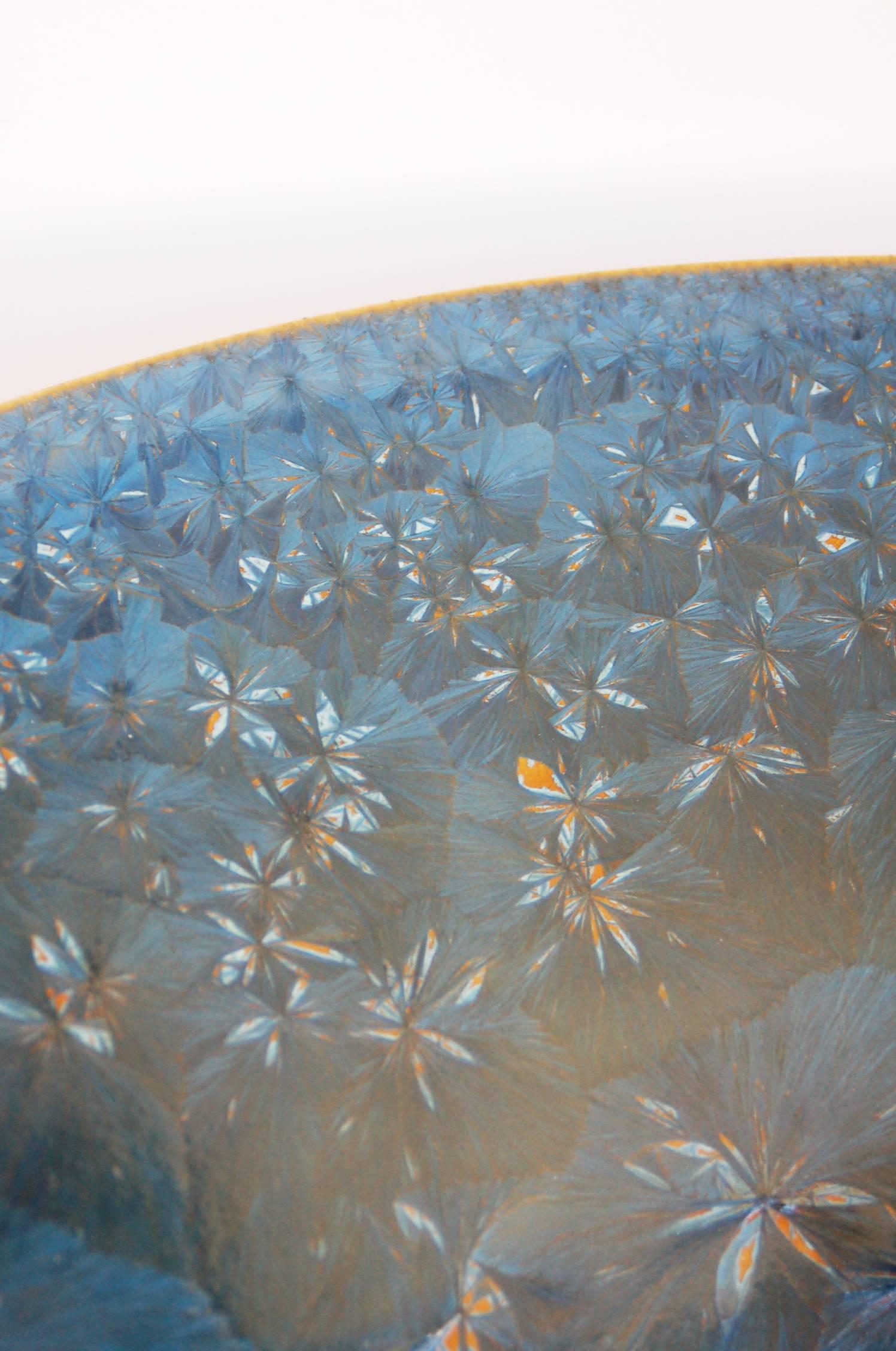 Enameled Blue Crystal Glazed Porcelain Bowl by Jörg Baumöller