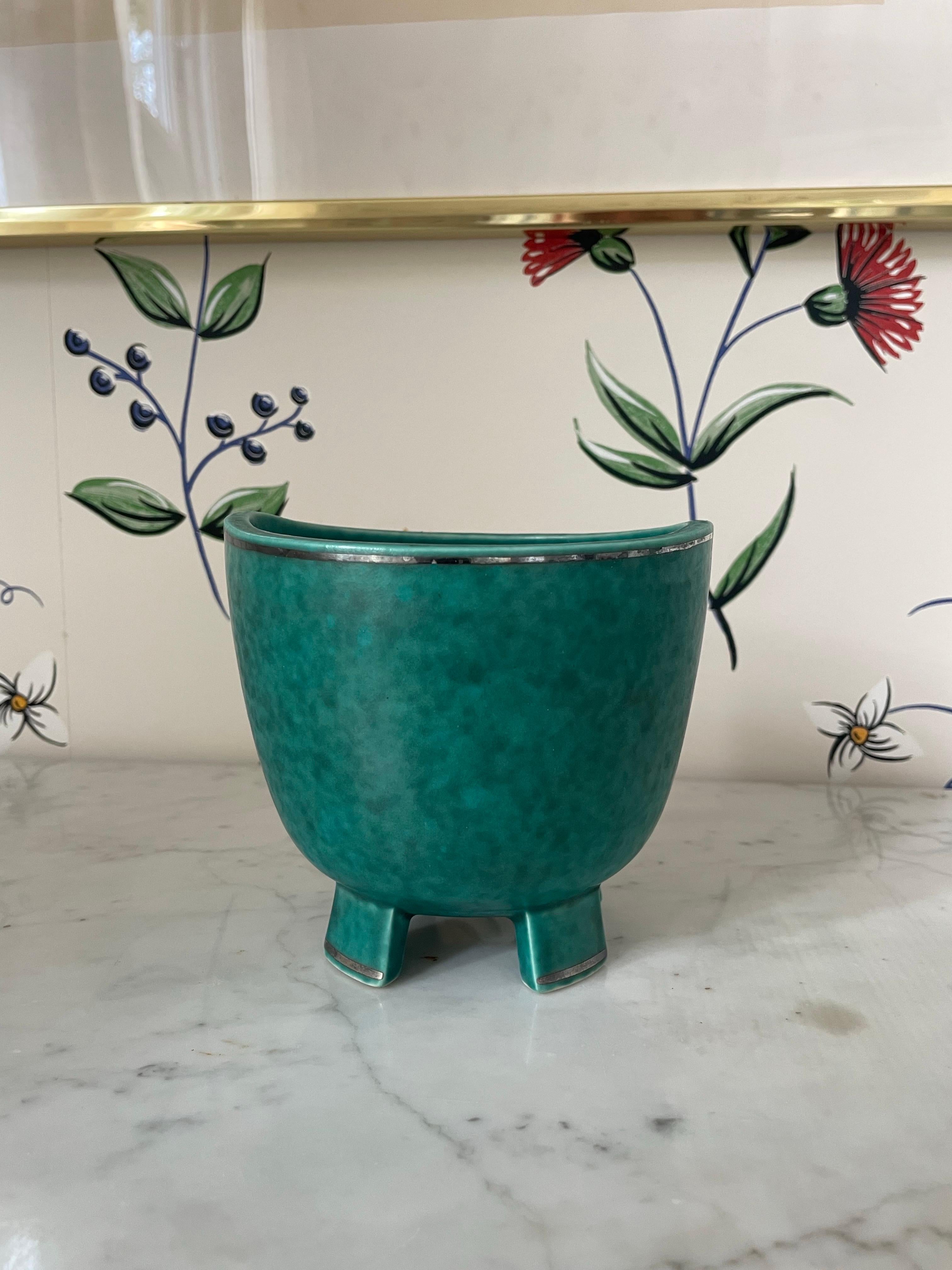 Argento 925 Vaso in ARGENTA con sirena e pesci, Wilhelm Kåge per Gustavsberg, Svezia, anni '30 in vendita