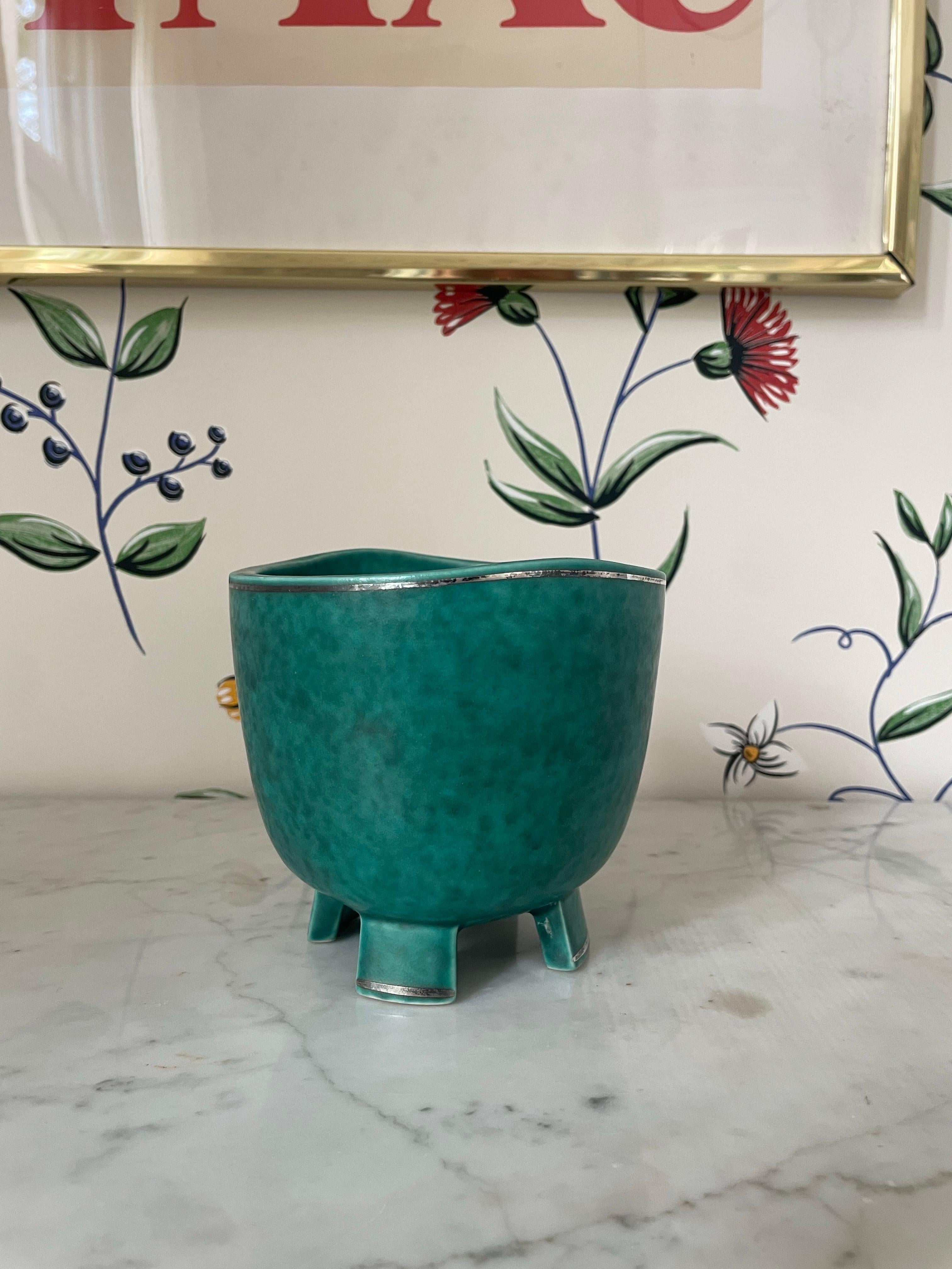 Metà XX secolo Vaso in ARGENTA con sirena e pesci, Wilhelm Kåge per Gustavsberg, Svezia, anni '30 in vendita