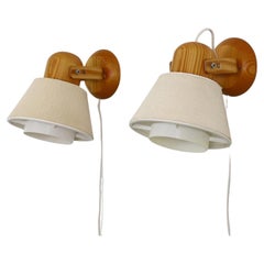 Pair of Solbacken Svarveri Pine Wall Lamps Sweden, 1970's