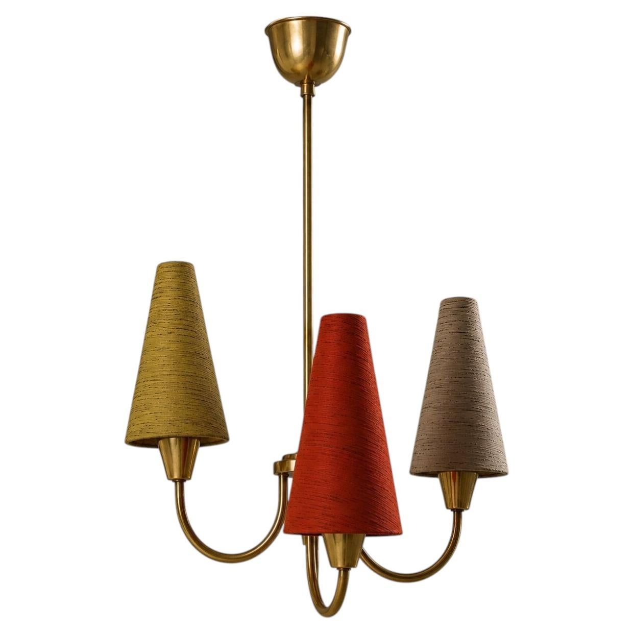 Swedish Mid-Century Brass Three-Arm Pendant Light, 1950s
