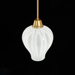 Scandinavian Modern Designer Pendant Lamp, Sweden, 1940s, Etched Glass and Brass