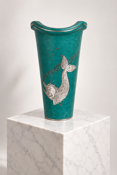 Wilhelm Kåge Argenta Vase with Silver Fish, Gustavsberg, Sweden, 1940s